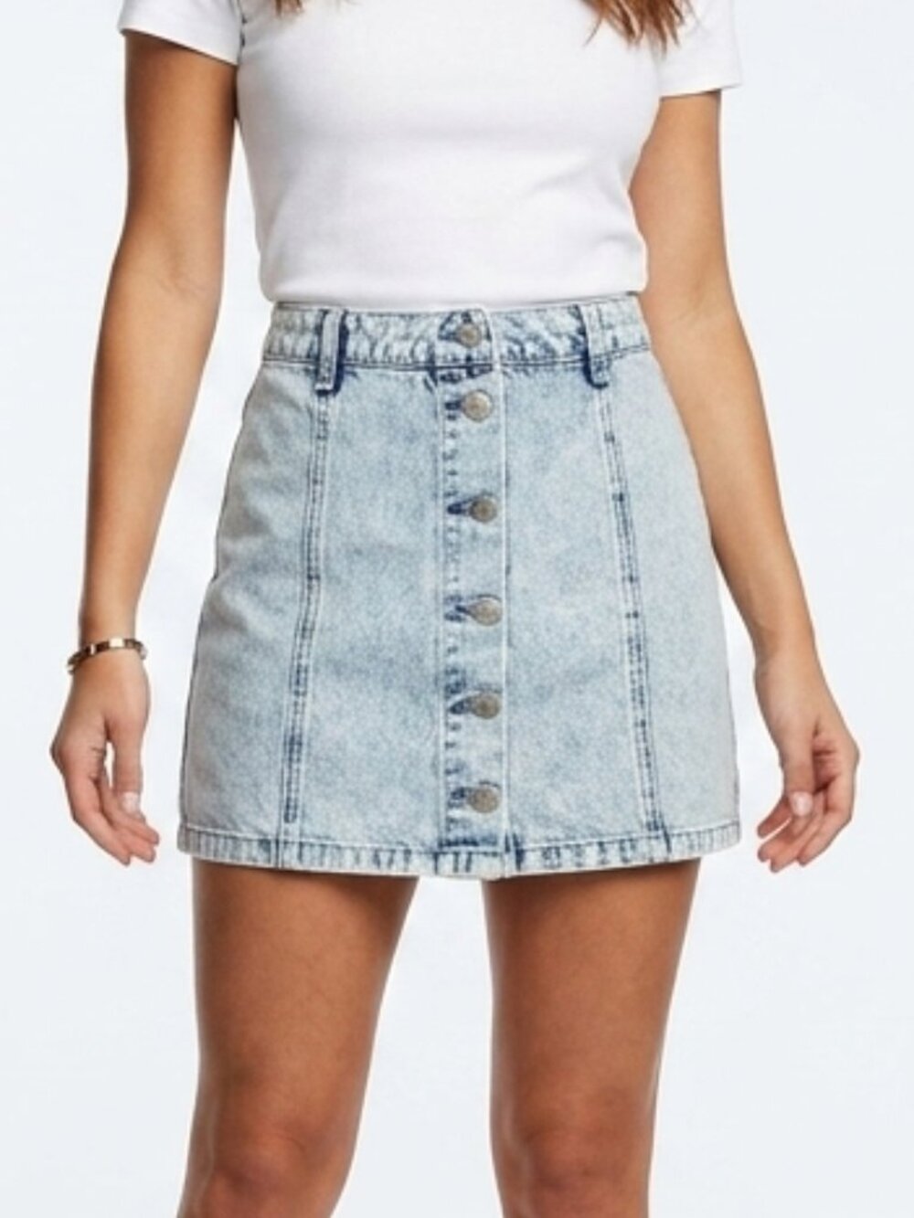 Forever 21 Acid Wash Grunge Button Front Denim Mini Skirt Size Small